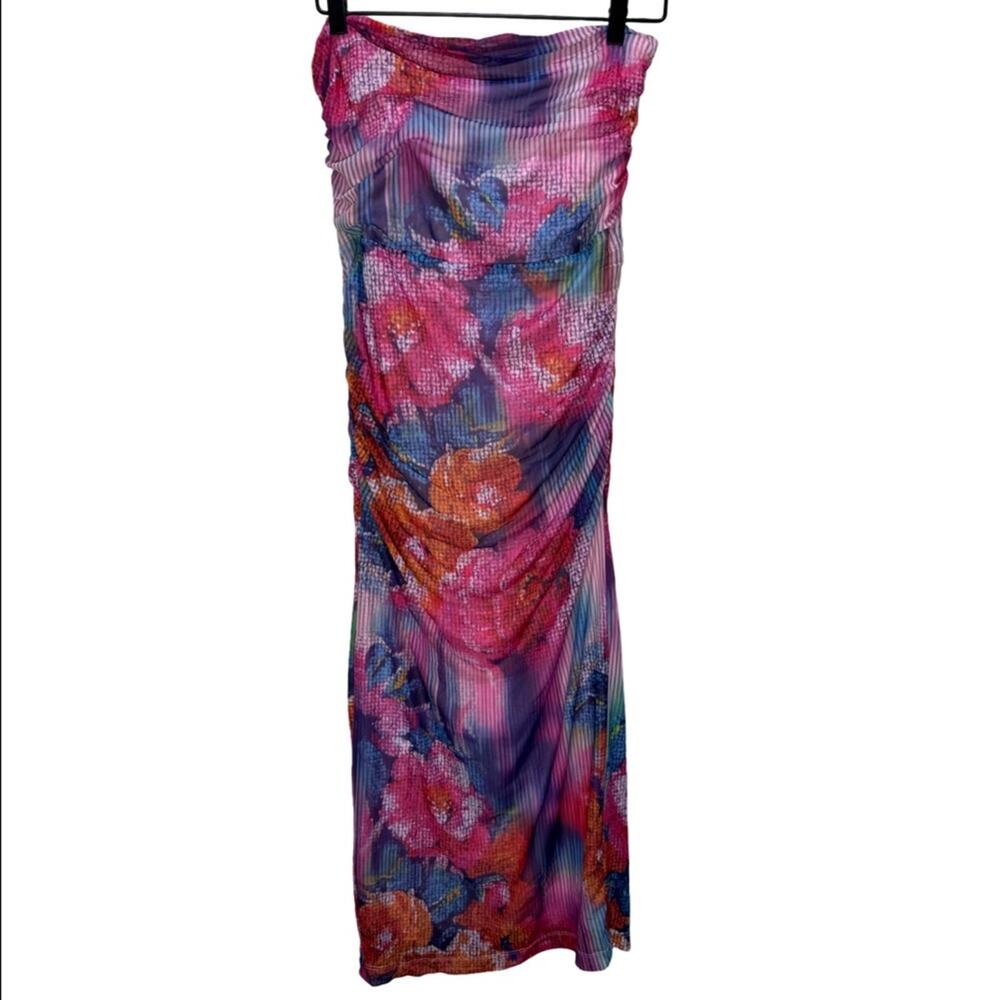 Anthropologie The Soleil Slim Strapless Ruched Mesh Dress - M - Picture 2 of 8